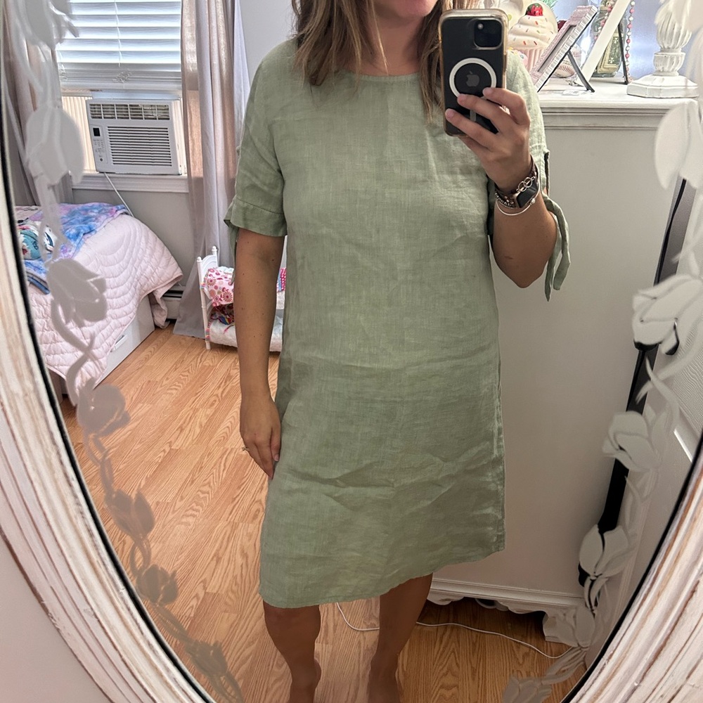 Green Linen midi dress